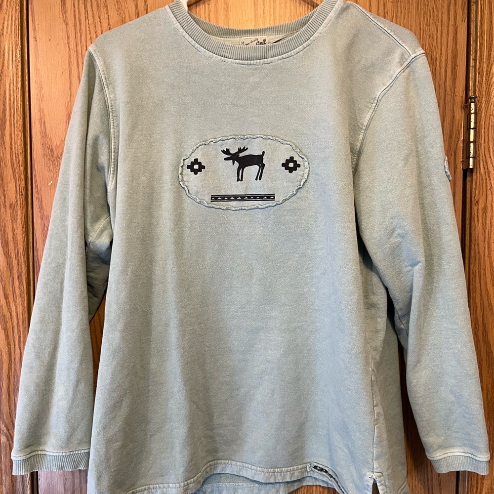 Blue Long Sleeve Shirt with Moose Design true grit